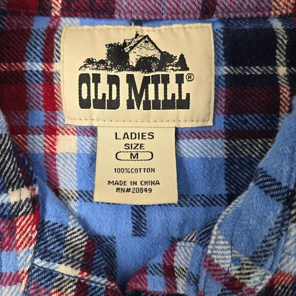 Women's Old Mill Blue Plaid Flannel Shirt Soft Cozy Medium Weight size Medium - Picture 11 of 12